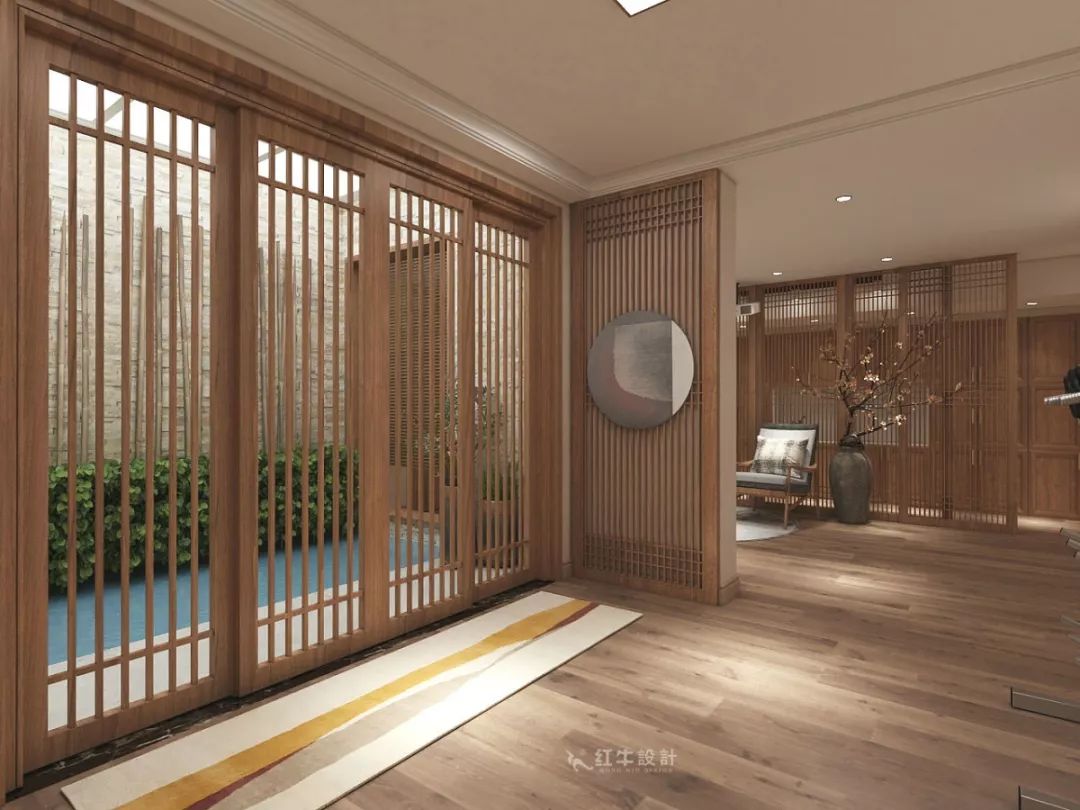 南京大華錦繡時代160㎡中式風(fēng)格--健身房+家庭影院，這才是向往的生活！03負(fù)一樓設(shè)計_柵欄式隔斷