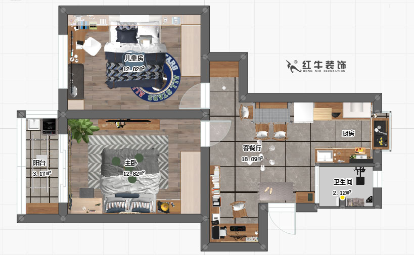 陶陽_小火瓦巷20號3-2-504-63㎡-現(xiàn)代輕奢風格_平面圖