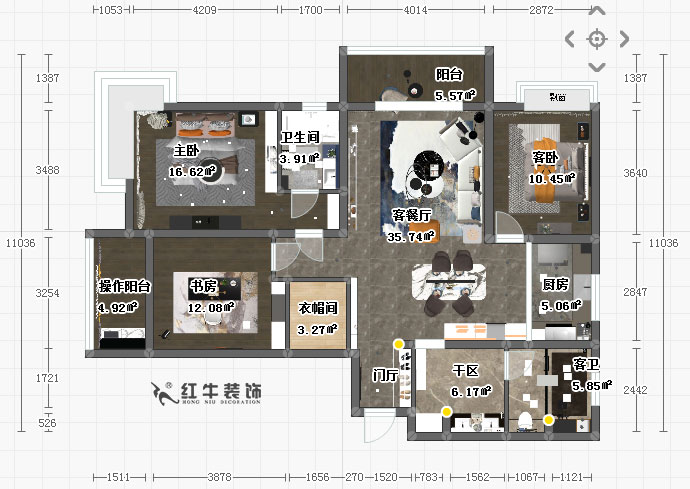 顧娟_鳳凰和熙二期2-1606-137㎡-簡約北歐風格_彩平面