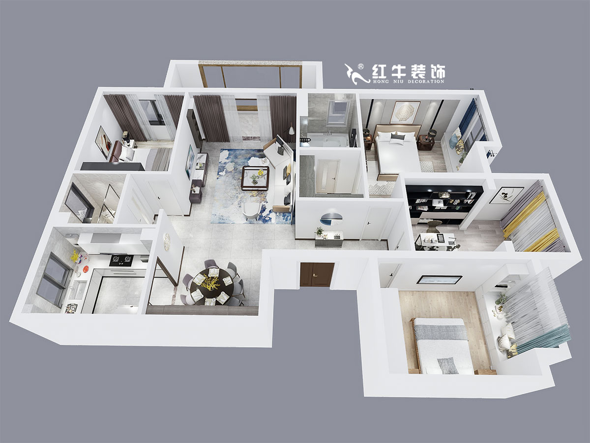 顧娟_新亭蘭苑1-604-148㎡-現(xiàn)代風(fēng)格_4室2廳2衛(wèi)（老房裝修）_定制家￥165000_全包21萬(wàn)00鳥瞰圖