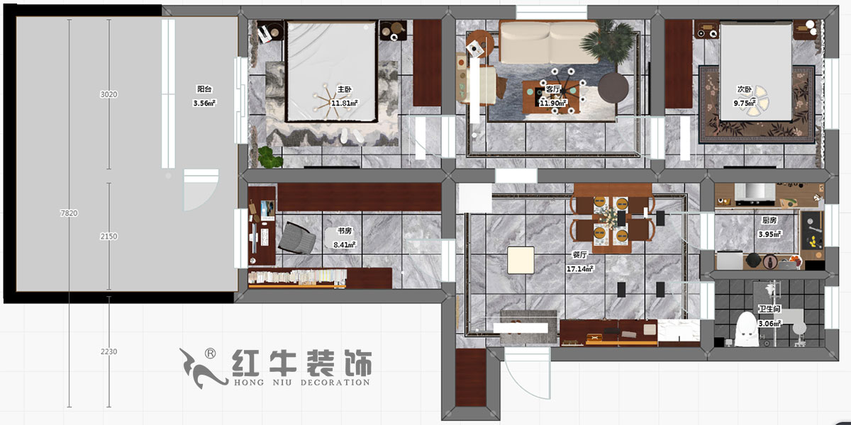 蔡成昊_花園路11號25-104-90㎡-現(xiàn)代簡約風格_3室2廳1衛(wèi)（老房裝修）_定制家￥128966_全包12