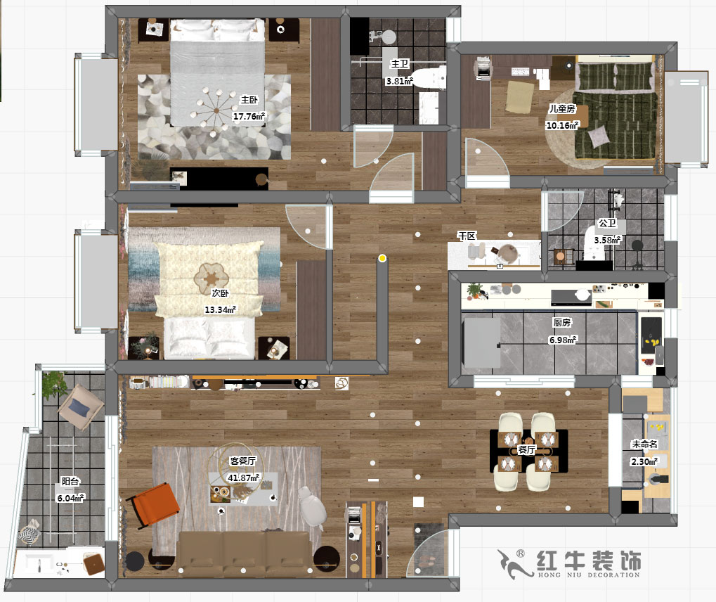 房亮_楓丹白露21-102-125㎡-現(xiàn)代簡約風(fēng)格_3室2廳2衛(wèi)（老房裝修）_定制家￥214554_全包22萬00_03彩平圖