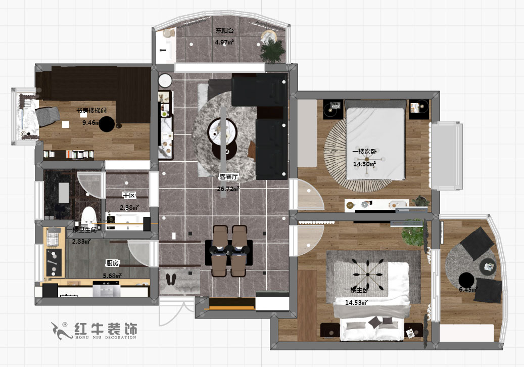 郭志成_墨香山莊25-1101-197㎡-輕奢簡(jiǎn)美風(fēng)格_5室3廳2衛(wèi)（老房裝修）_定制家￥260180_全包26萬00_05一樓彩平圖
