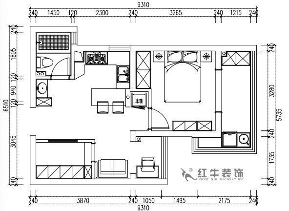 張桐瑋｜亞?wèn)|城2-904-46㎡-現(xiàn)代簡(jiǎn)約風(fēng)格｜2室1廳1衛(wèi)｜老房裝修｜定制家￥80500｜全包10萬(wàn)｜00_02平面方案圖
