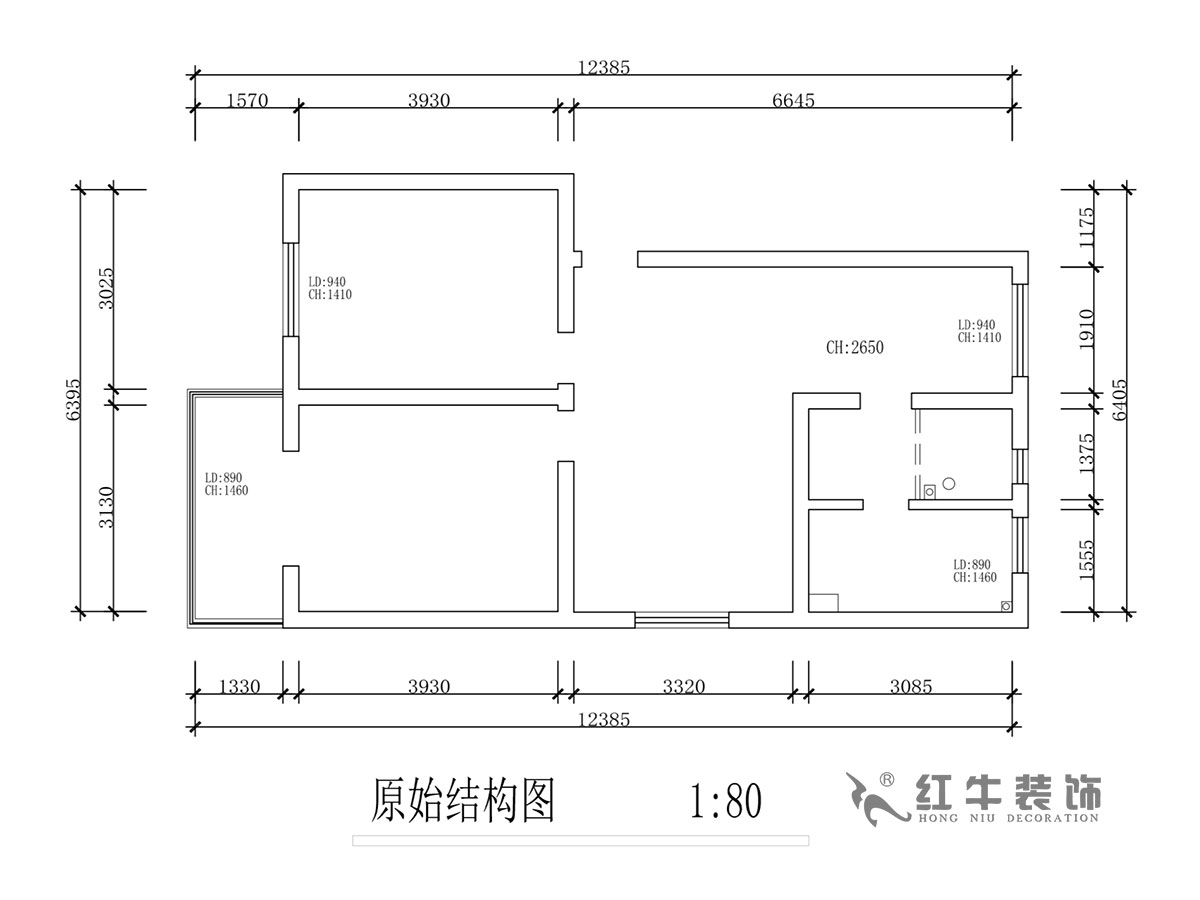 蔣?。T坎110號3-501-75㎡-現(xiàn)代簡約風格｜2室2廳1衛(wèi)｜舊房裝修｜成品家￥120000｜全包12萬｜00_01原始結構圖