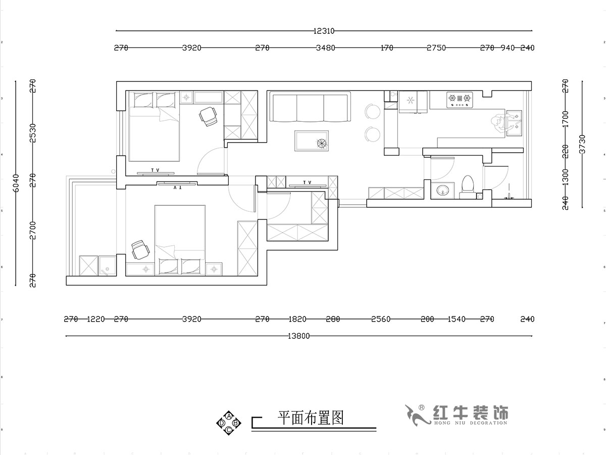 【實景案例】張智猿｜熱河南路308小區(qū)11-3-201-60㎡-簡約風(fēng)格｜2室1廳1衛(wèi)｜老房裝修｜成品家￥92700｜全包12萬｜00_02平面布置圖