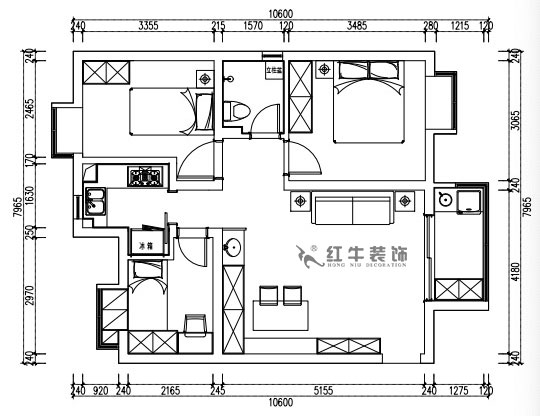 張桐瑋｜江雁依山郡23-901-76㎡-現(xiàn)代簡約風格｜3室1廳1衛(wèi)｜舊房改造｜定制家￥93180｜全包10萬｜00_02平面方案布置圖