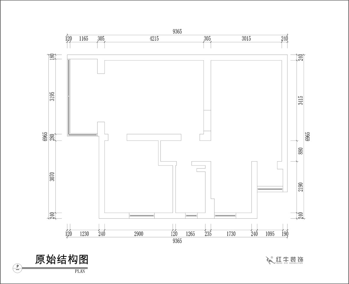 張桐瑋｜騰飛園7-104-58㎡-現(xiàn)代簡(jiǎn)約風(fēng)格｜2室1廳1衛(wèi)｜舊房改造｜定制家￥65000｜全包10萬(wàn)｜00_01原始結(jié)構(gòu)圖