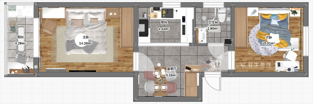 高靈慧｜寧夏路17-1號(hào)4-302-60㎡-北歐風(fēng)格｜2室1廳1衛(wèi)｜老房裝修｜定制家￥79500｜全包7