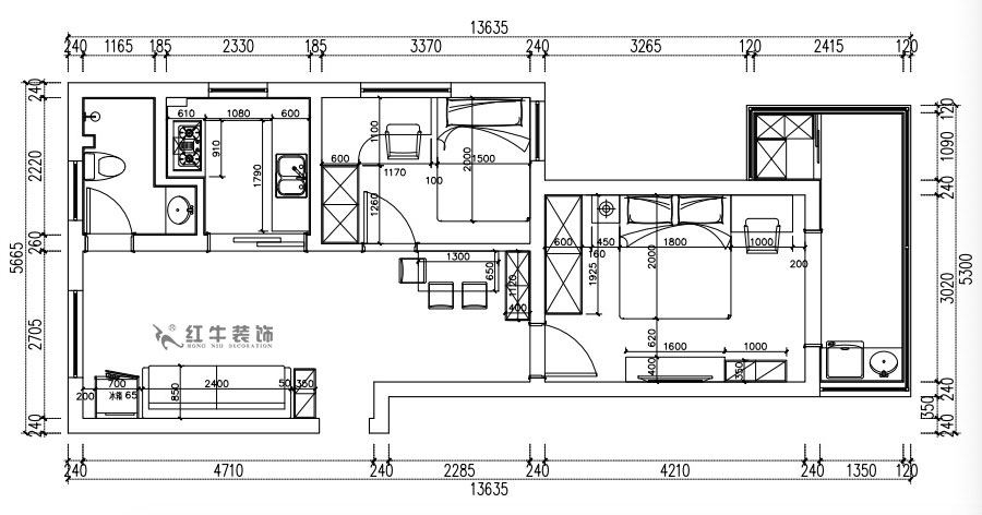 張桐瑋｜復(fù)成里15-301-66㎡-現(xiàn)代簡約風(fēng)格｜2室1廳1衛(wèi)｜舊房改造｜定制家￥86000｜全包10萬｜00_03家具尺寸圖