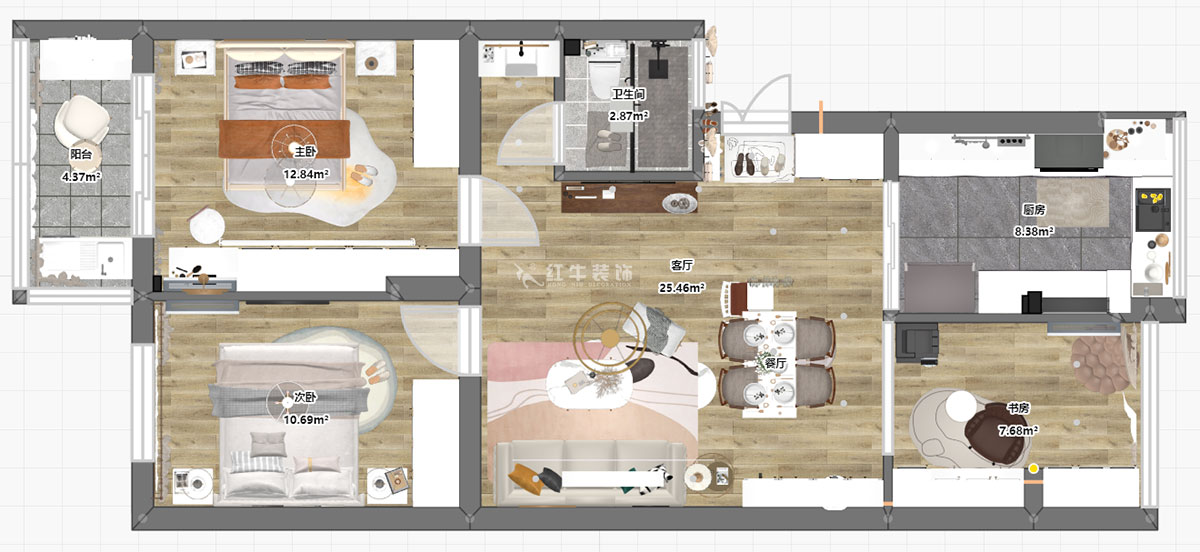 蔣?。娚缴角f24-303-90㎡-現(xiàn)代簡約風(fēng)格｜3室1廳1衛(wèi)｜舊房裝修｜定制家￥120000｜全包13萬｜00_03平面彩圖