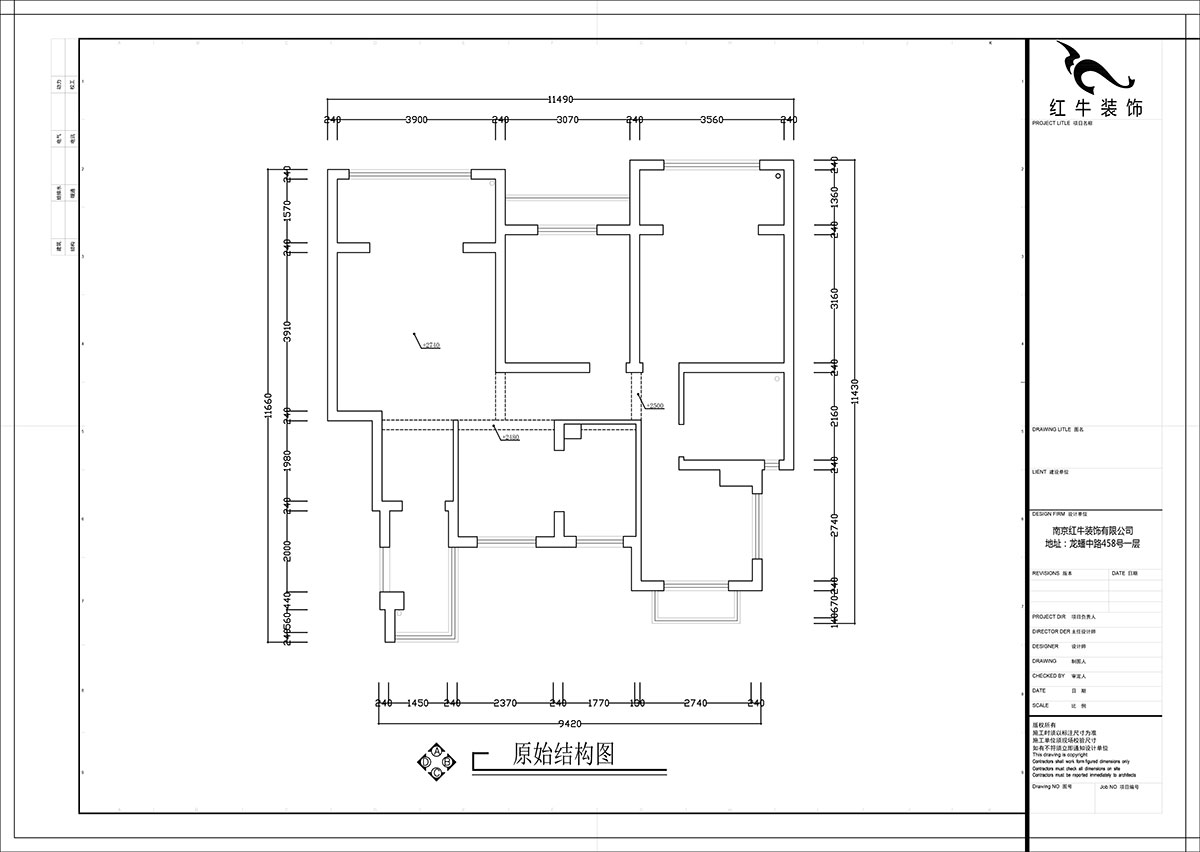 張智猿｜弘陽上院19-504-110㎡-現(xiàn)代風格｜3室2廳1衛(wèi)｜新房裝修｜定制家￥100902｜全包14萬｜00_01原始結(jié)構(gòu)圖