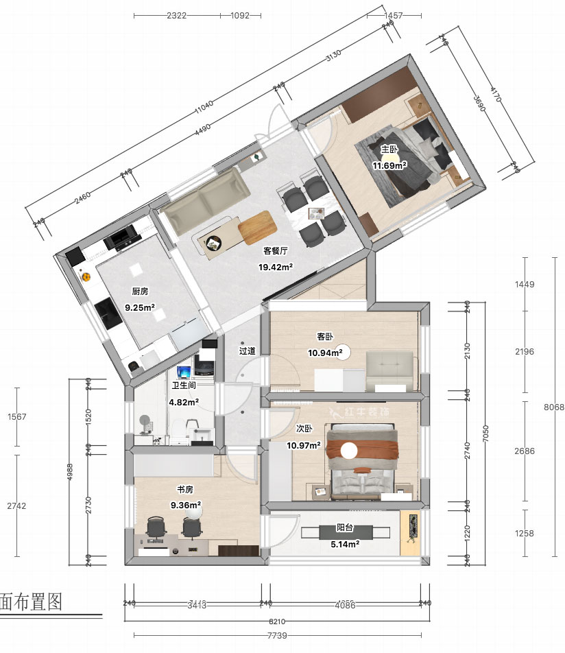 張智猿｜長營村145號(hào)1-306-100㎡-現(xiàn)代簡(jiǎn)約風(fēng)格｜4室1廳1衛(wèi)｜老房裝修｜定制家｜全包15萬｜00_04平面彩圖