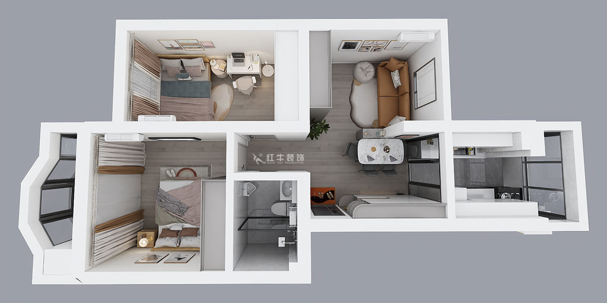 吳波｜櫻駝花園躍新園3-206-70㎡-現(xiàn)代風(fēng)格｜2室2廳1衛(wèi)｜舊房裝修｜定制家｜全包9萬(wàn)｜00_04鳥(niǎo)瞰圖