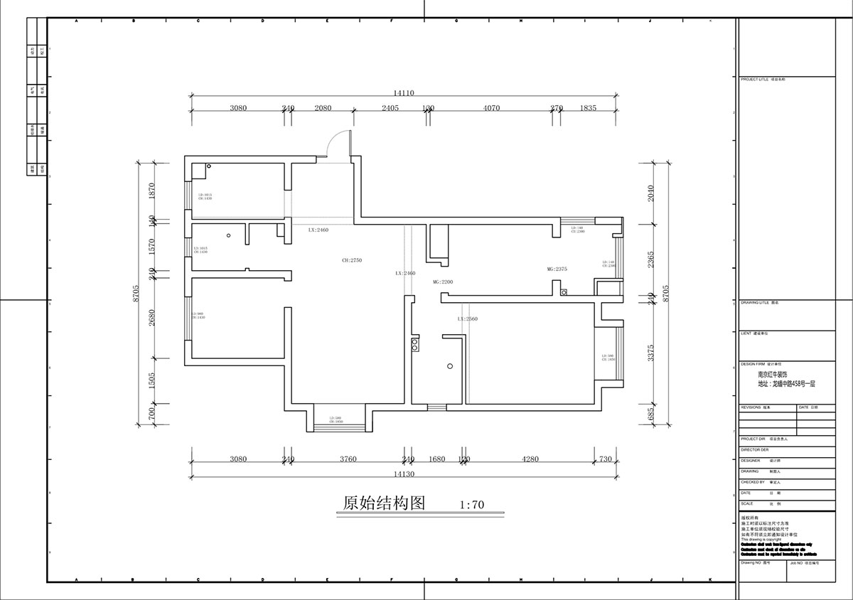 蔣琛｜金域國際10-2004-105㎡-現(xiàn)代簡約風格｜3室1廳1衛(wèi)｜毛坯裝修｜定制家｜全包12萬｜00_01原始結構圖