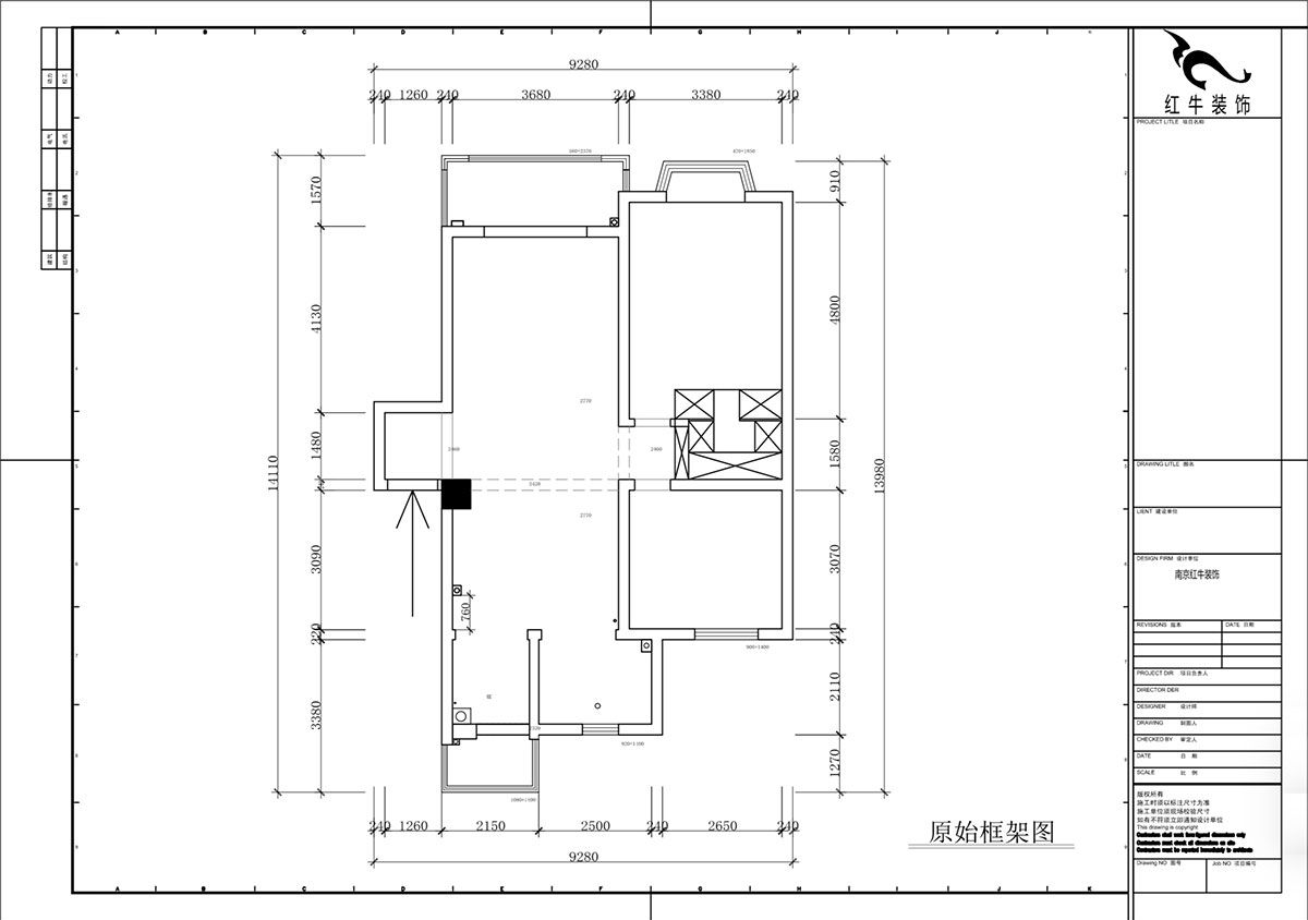蔣?。汩坷?-2-902-100㎡-現(xiàn)代簡約風(fēng)格｜2室2廳1衛(wèi)｜老房裝修｜定制家｜全包14萬｜00_01原始框架圖
