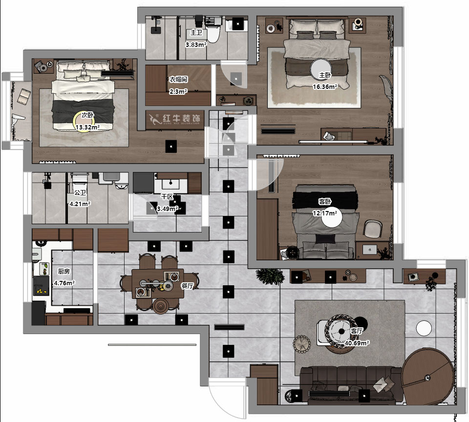 朱彥｜聚寶山莊海棠街區(qū)5-1203-130㎡-現(xiàn)代簡(jiǎn)約風(fēng)格｜3室2廳2衛(wèi)｜老房改造｜定制家｜全包16萬(wàn)｜00_03平面彩圖