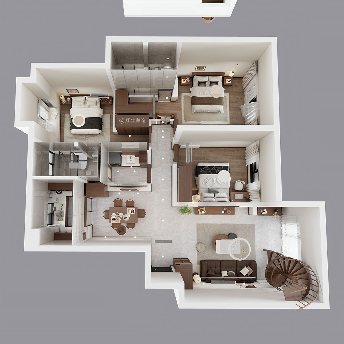 朱彥｜聚寶山莊海棠街區(qū)5-1203-130㎡-現(xiàn)代簡(jiǎn)約風(fēng)格｜3室2廳2衛(wèi)｜老房改造｜定制家｜全包16萬(wàn)｜00_04鳥(niǎo)瞰圖