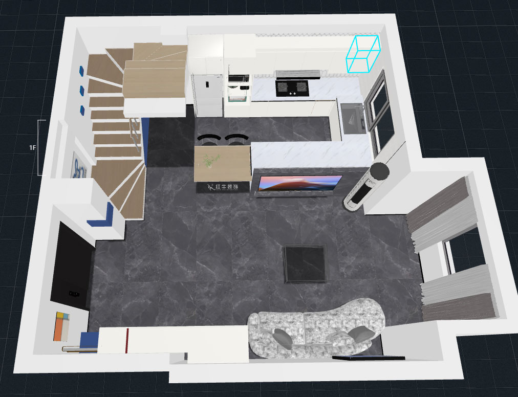 蔣?。ヌ陨郴ǔ?-1705-105㎡-現(xiàn)代簡約風(fēng)格｜2室2廳1衛(wèi)｜老房裝修｜定制家｜全包15萬｜00_07一層鳥瞰圖