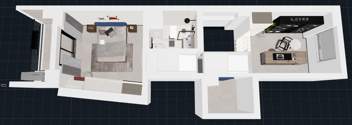 蔣?。ヌ陨郴ǔ?-1705-105㎡-現(xiàn)代簡約風(fēng)格｜2室2廳1衛(wèi)｜老房裝修｜定制家｜全包15萬｜00_08二層鳥瞰圖
