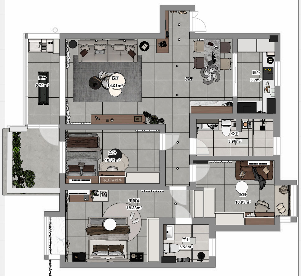 蔣?。厦髦?-1-401-115㎡-現(xiàn)代簡約風(fēng)格｜3室2廳2衛(wèi)｜老房裝修｜定制家｜全包13萬｜00_03平面彩圖