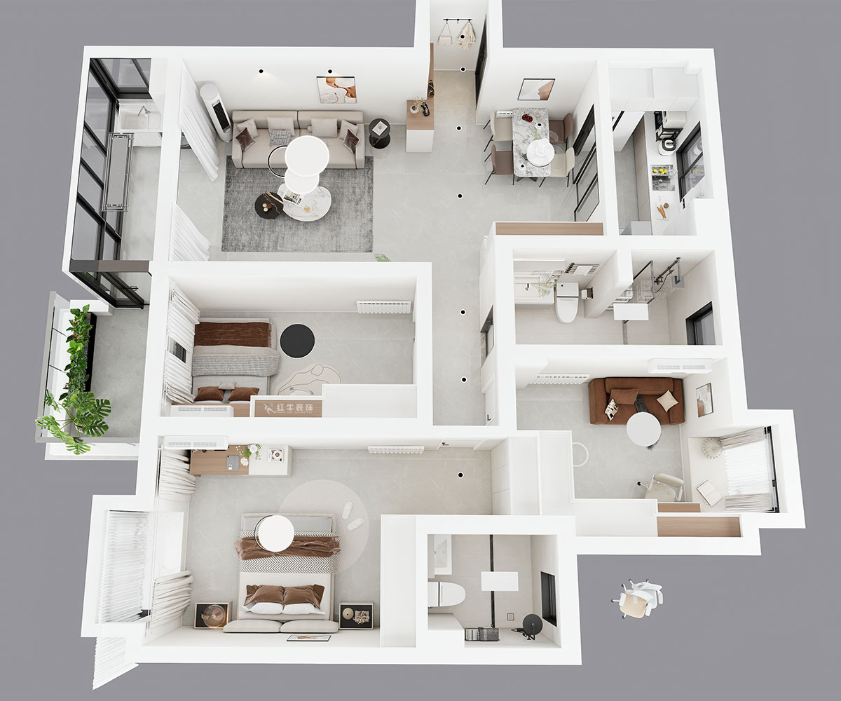 蔣?。厦髦?-1-401-115㎡-現(xiàn)代簡約風(fēng)格｜3室2廳2衛(wèi)｜老房裝修｜定制家｜全包13萬｜00_04鳥瞰圖