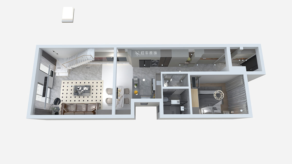 熊皓宇｜城開湯山公館16甲103室-160㎡-現(xiàn)代風(fēng)格｜復(fù)式｜4室2廳1廚2衛(wèi)2陽臺｜老房裝修｜定制家｜全包｜00_03一層鳥瞰圖