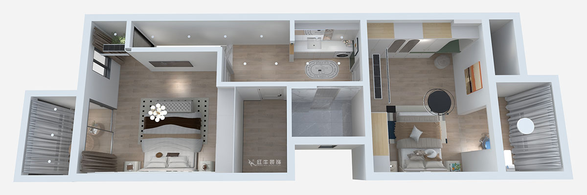 熊皓宇｜城開湯山公館16甲103室-160㎡-現(xiàn)代風(fēng)格｜復(fù)式｜4室2廳1廚2衛(wèi)2陽臺｜老房裝修｜定制家｜全包｜00_04二層鳥瞰圖