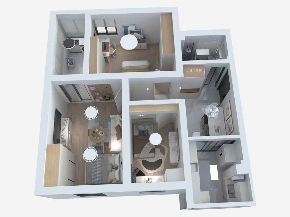 蔣?。少t街92號院9-301-68㎡-現(xiàn)代簡約風格｜3室1廳1衛(wèi)｜老房裝修｜定制家｜全包10萬｜00_04鳥瞰圖